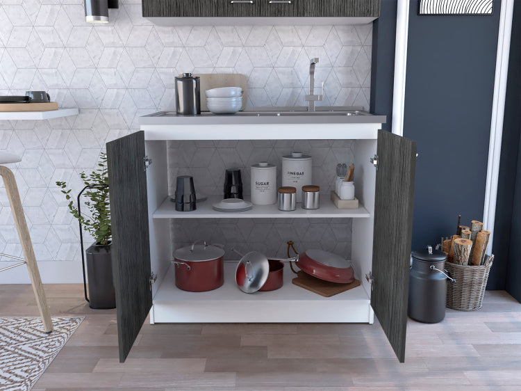 Brookeline Rectangle 2 Door Utility Sink And Cabinet White And Smokey Oak
