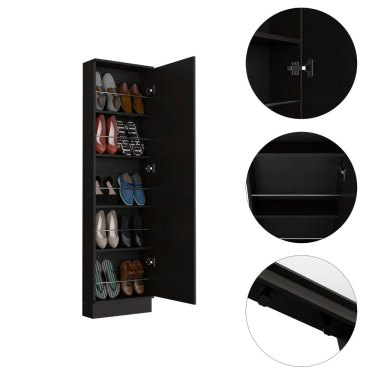 Wenge Rectangle Tall Shoe Cabinet With Mirror
