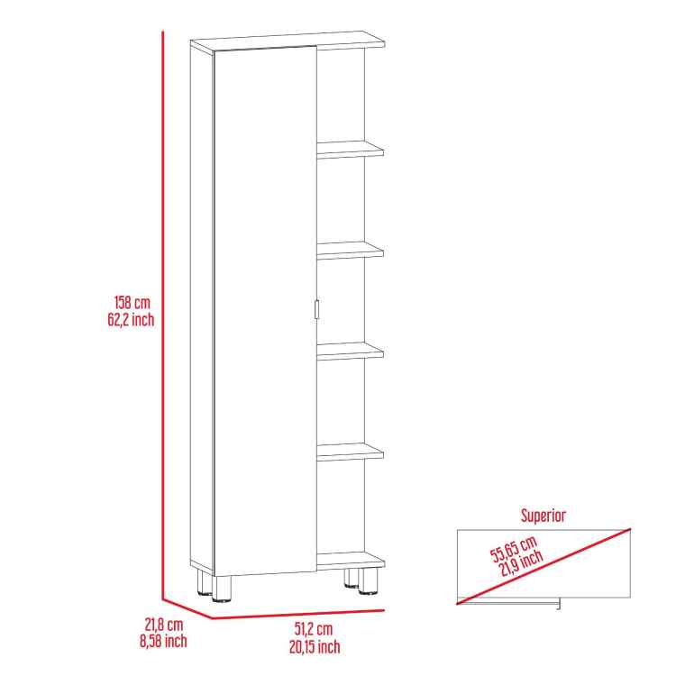 Wenge 5 Shelf Linen Cabinet With Mirror