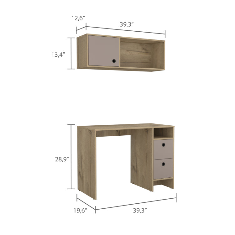 Light Oak And Taupe 2 Shelf 3 Drawer 2 Piece Office Set