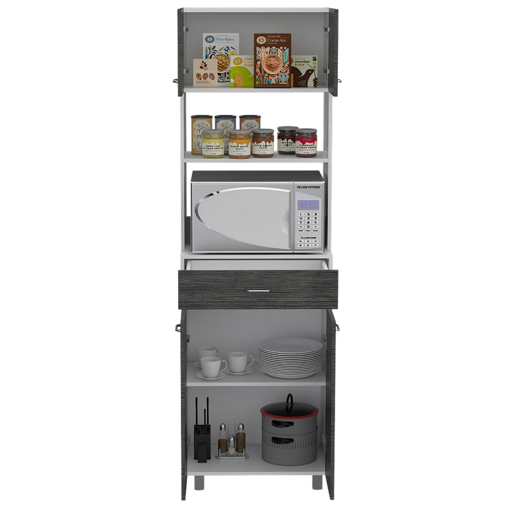 Pembrooke 2 Shelf 1 Drawer Microwave Pantry Cabinet Smokey Oak And White
