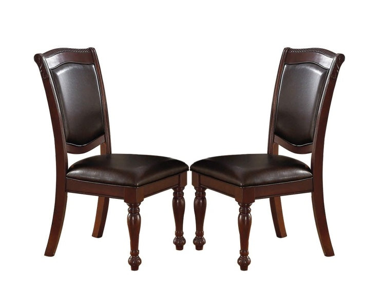 Gorgeous Formal Set Of 2 Side Chairs Brown Color Rubberwood Dining Room Furniture Faux Leather Upholstered Seat