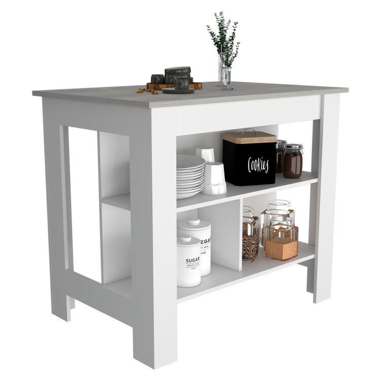 Rockaway 3 Shelf Kitchen Island White And Ibiza Marble