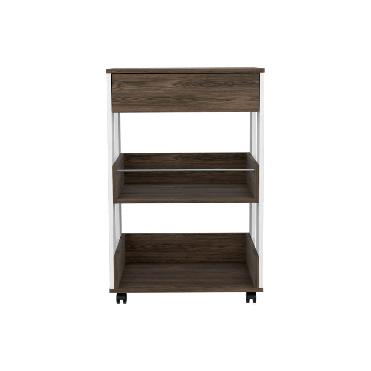 White And Dark Walnut 1 Drawer 2 Shelf Kitchen Cart With Caster