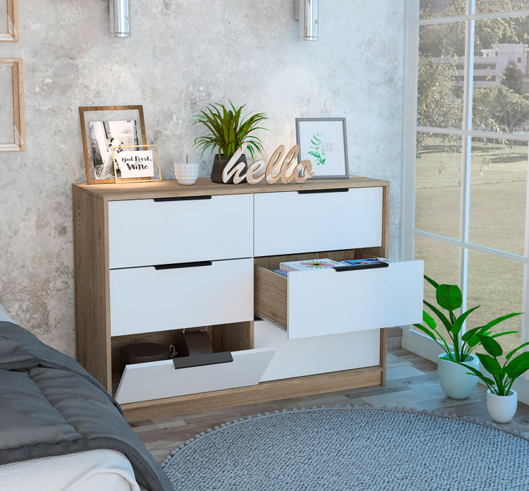 Longhill 6 Drawer Rectangle Dresser Pine And White