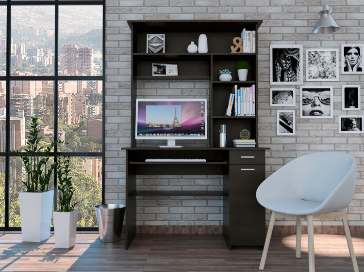 Wenge 2 Drawer 7 Shelf Computer Desk With Hutch