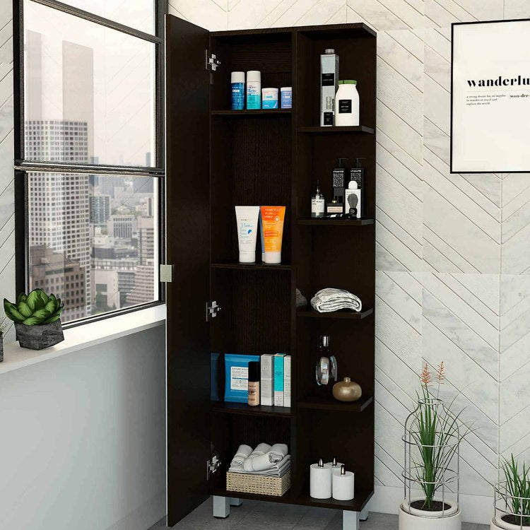 Wenge 5 Shelf Linen Cabinet With Mirror