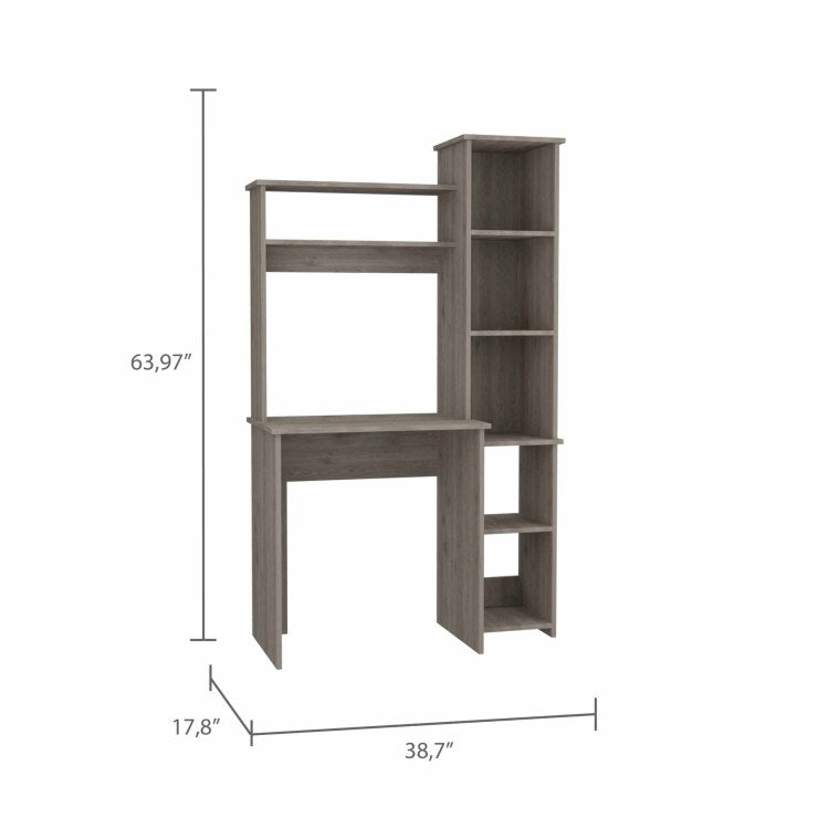 Light Grey 6 Shelf Writing Desk With Built In Bookcase