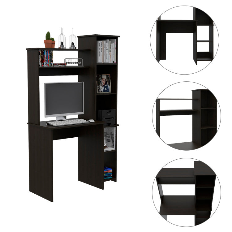 Wenge 6 Shelf Writing Desk With Built In Bookcase