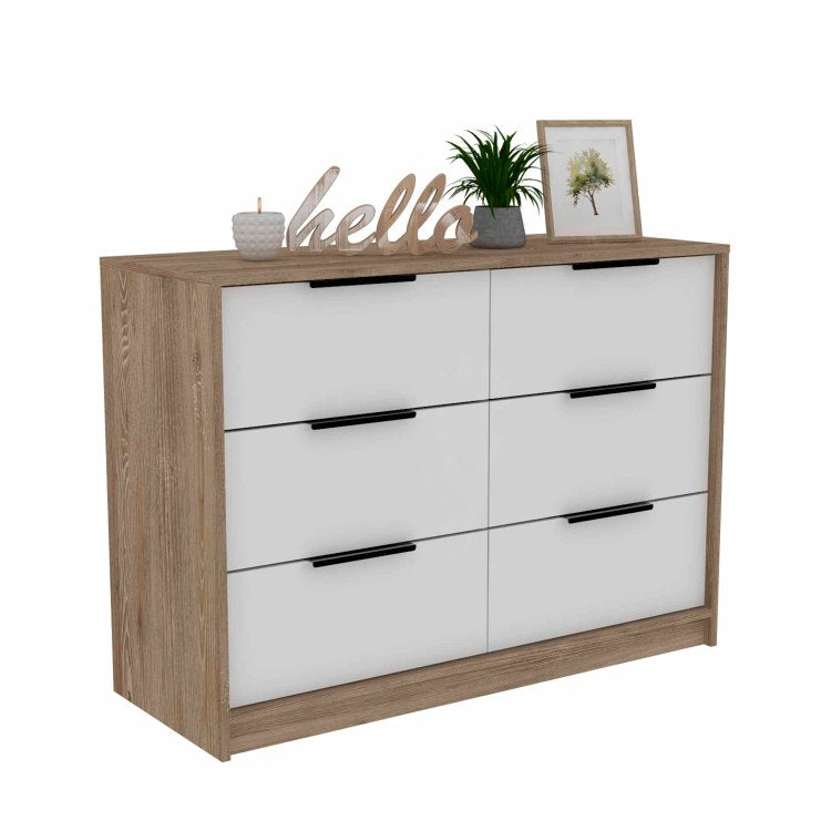 Longhill 6 Drawer Rectangle Dresser Pine And White