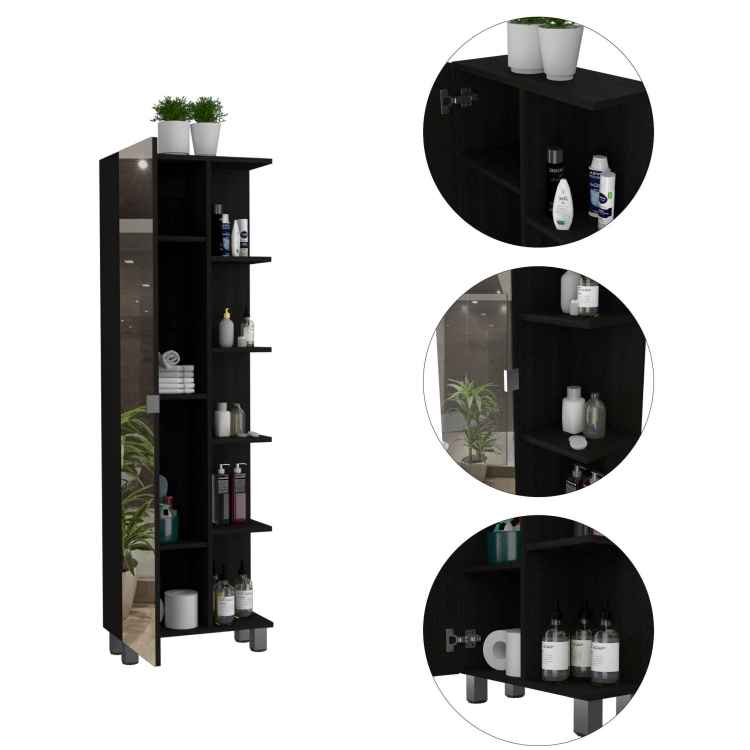 Wenge 5 Shelf Linen Cabinet With Mirror