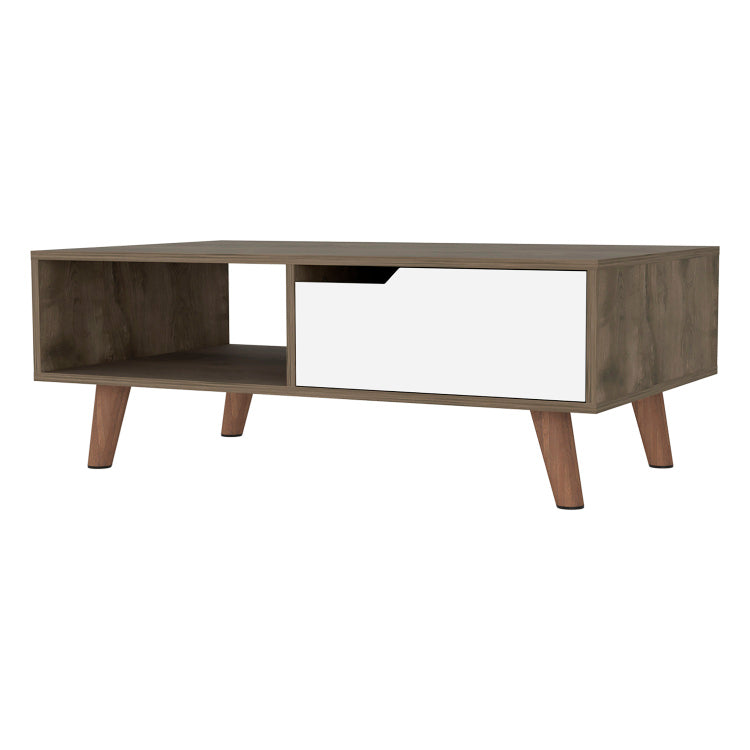 Dark Brown And White 1 Drawer 1 Shelf Rectangle Coffee Table