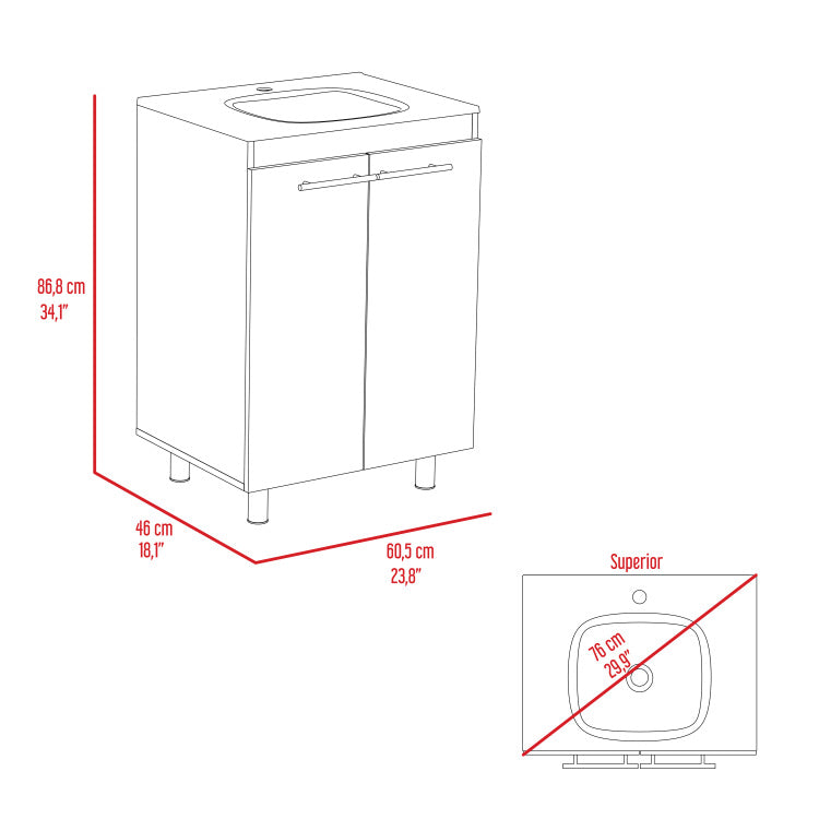 Sienna 2 Door Rectangle Freestanding Vanity Cabinet White