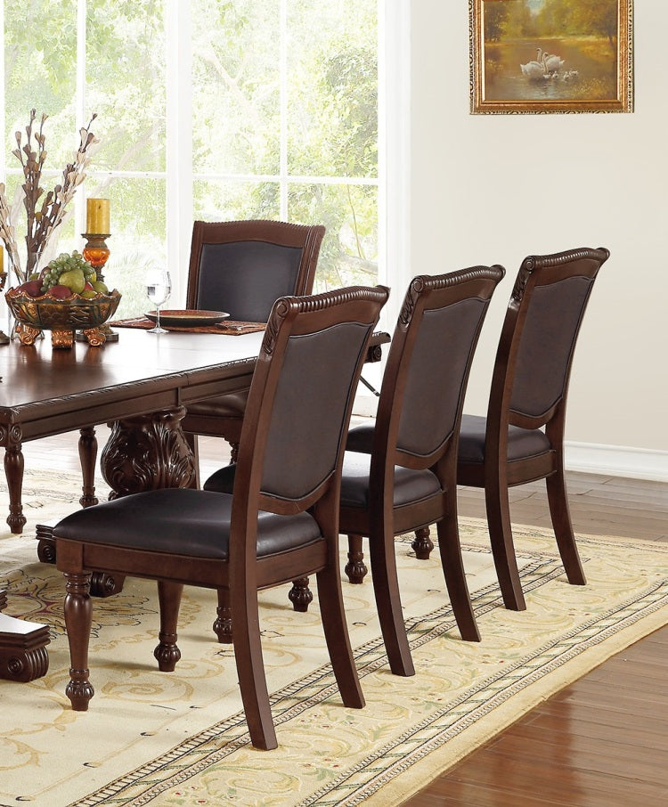 Gorgeous Formal Set Of 2 Side Chairs Brown Color Rubberwood Dining Room Furniture Faux Leather Upholstered Seat