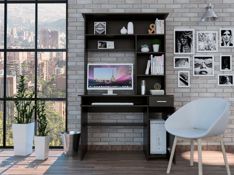 Wenge 2 Drawer 7 Shelf Computer Desk With Hutch