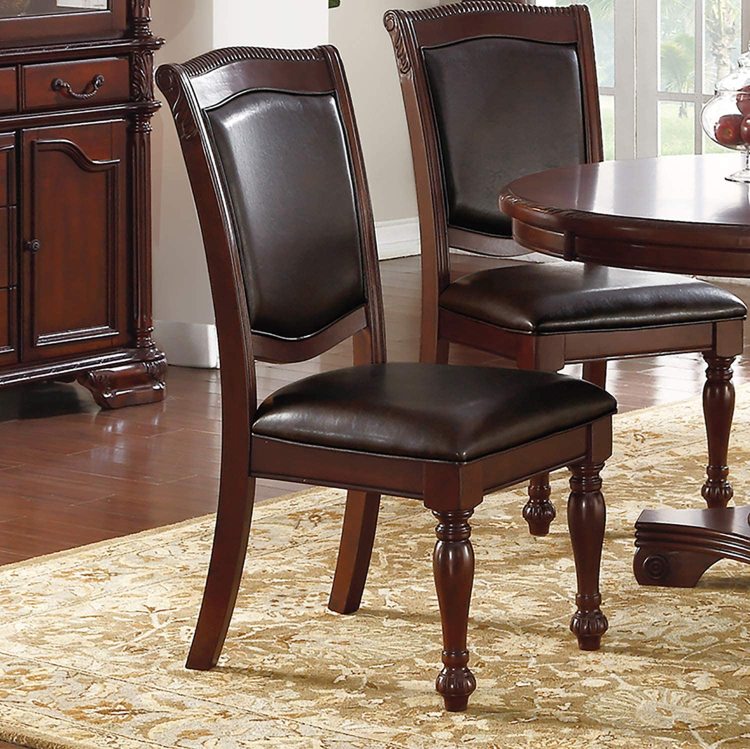 Gorgeous Formal Set Of 2 Side Chairs Brown Color Rubberwood Dining Room Furniture Faux Leather Upholstered Seat