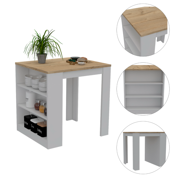 Elkins 3 Drawer Kitchen Island White And Pine