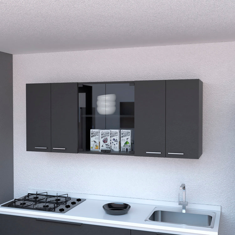 59 Inch Two Center Glass Doors Wall Cabinet Wenge