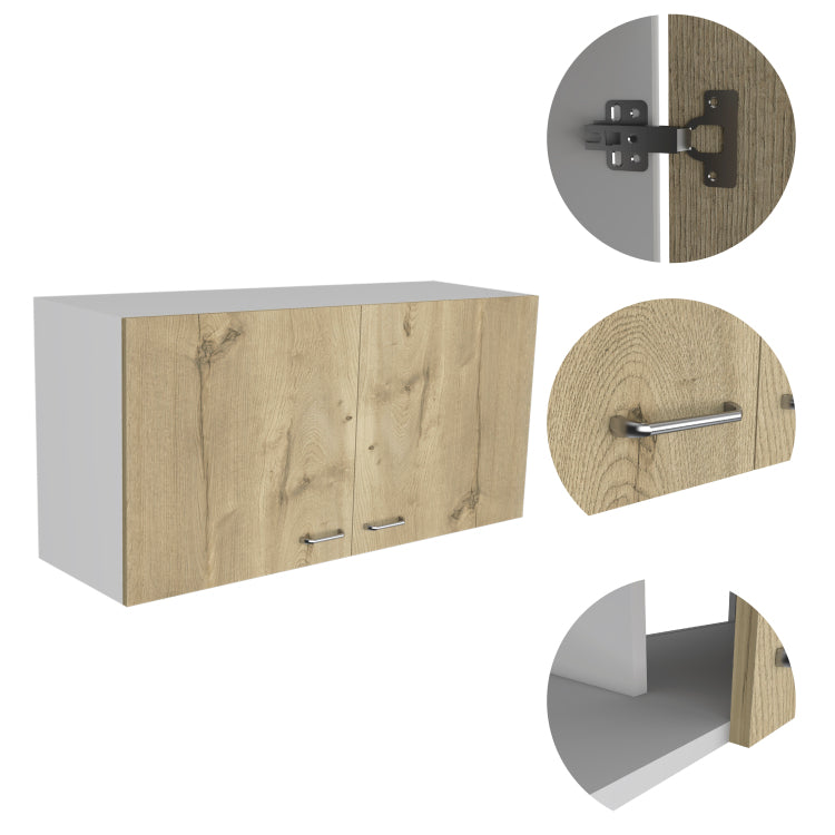 White And Light Oak Rectangle 2 Door Wall Cabinet