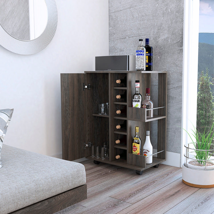 Bartlet 2 Shelf 6 Bottle Bar Cart With Division Carbon Espresso