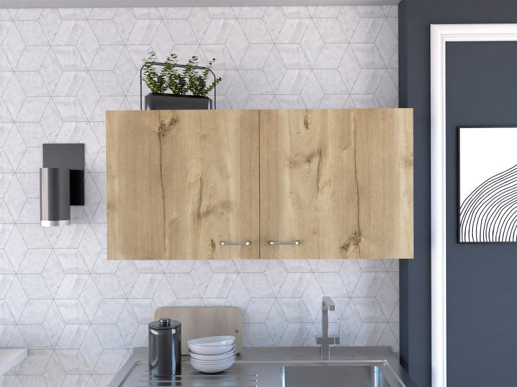 White And Light Oak Rectangle 2 Door Wall Cabinet