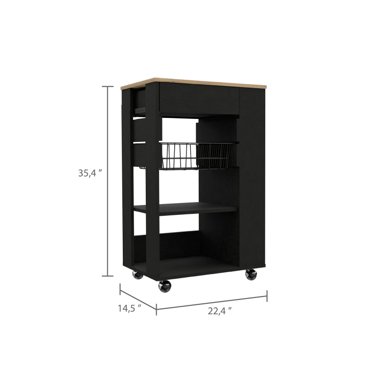 Wenge And Light Oak 5 Shelf 1 Drawer Kitchen Cart