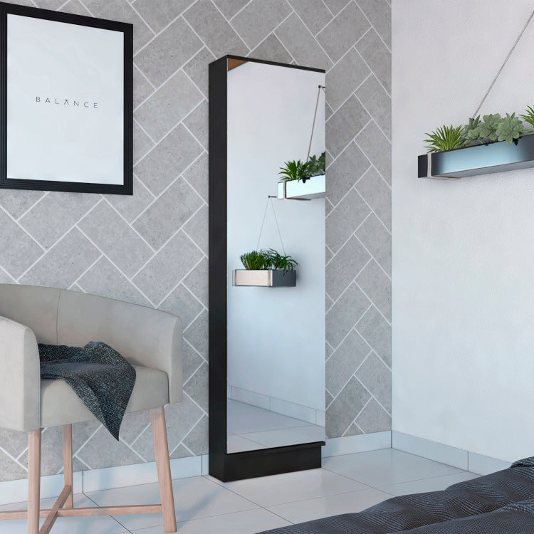 Wenge Rectangle Tall Shoe Cabinet With Mirror