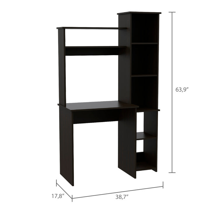 Wenge 6 Shelf Writing Desk With Built In Bookcase