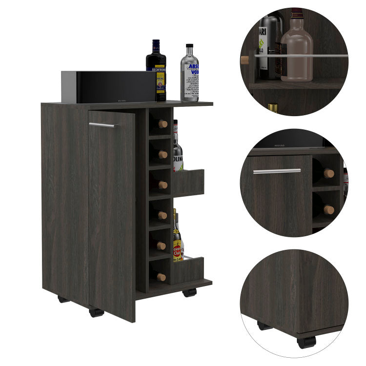 Bartlet 2 Shelf 6 Bottle Bar Cart With Division Carbon Espresso