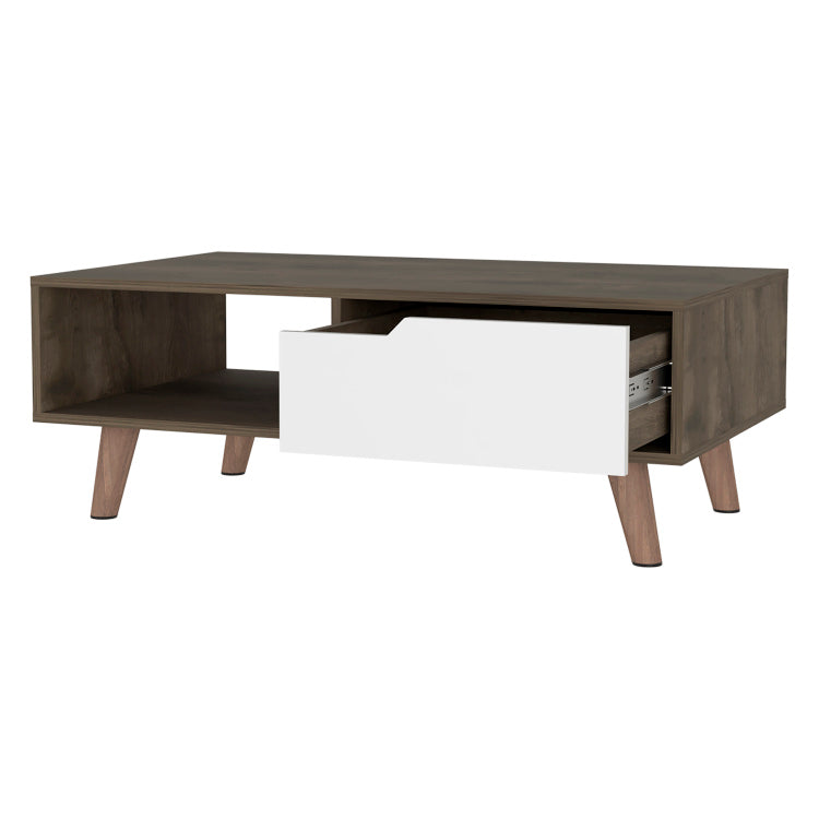 Dark Brown And White 1 Drawer 1 Shelf Rectangle Coffee Table