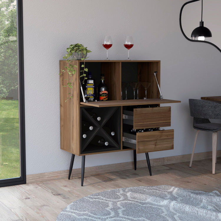 Wenge 4 Bottle 2 Drawer Bar Cabinet Mahogany And