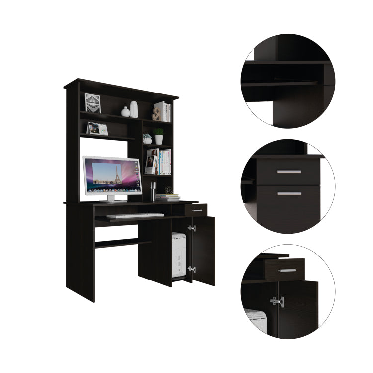 Wenge 2 Drawer 7 Shelf Computer Desk With Hutch