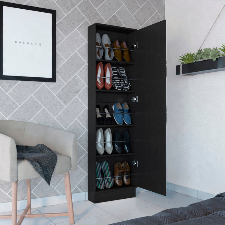 Wenge Rectangle Tall Shoe Cabinet With Mirror