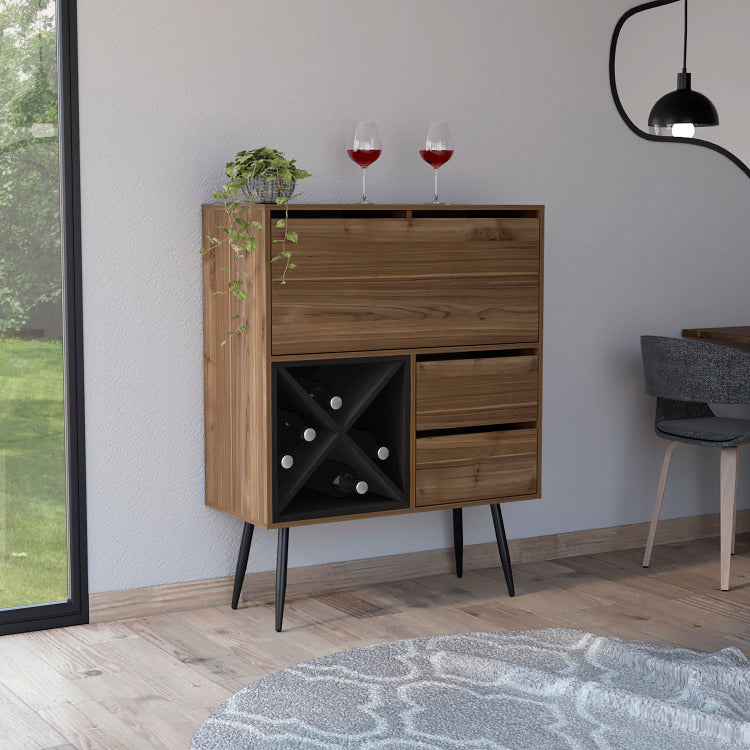Wenge 4 Bottle 2 Drawer Bar Cabinet Mahogany And