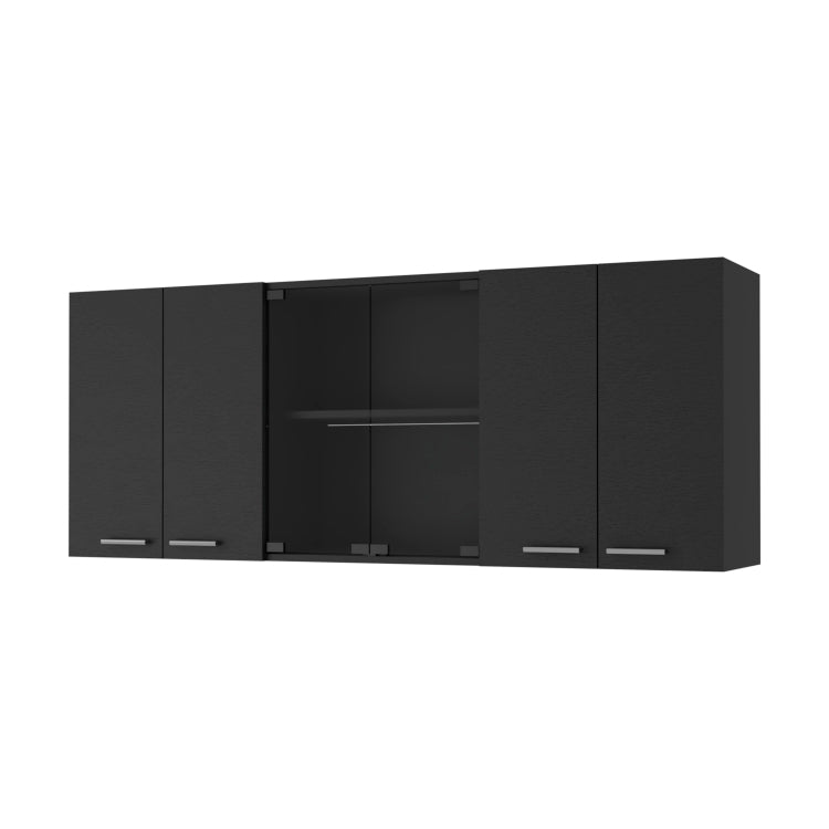 59 Inch Two Center Glass Doors Wall Cabinet Wenge