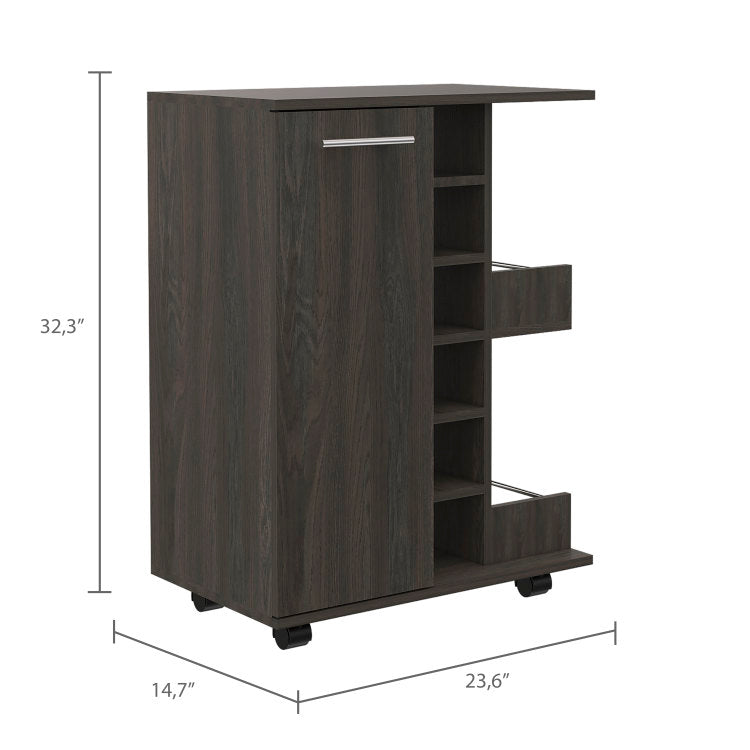 Bartlet 2 Shelf 6 Bottle Bar Cart With Division Carbon Espresso