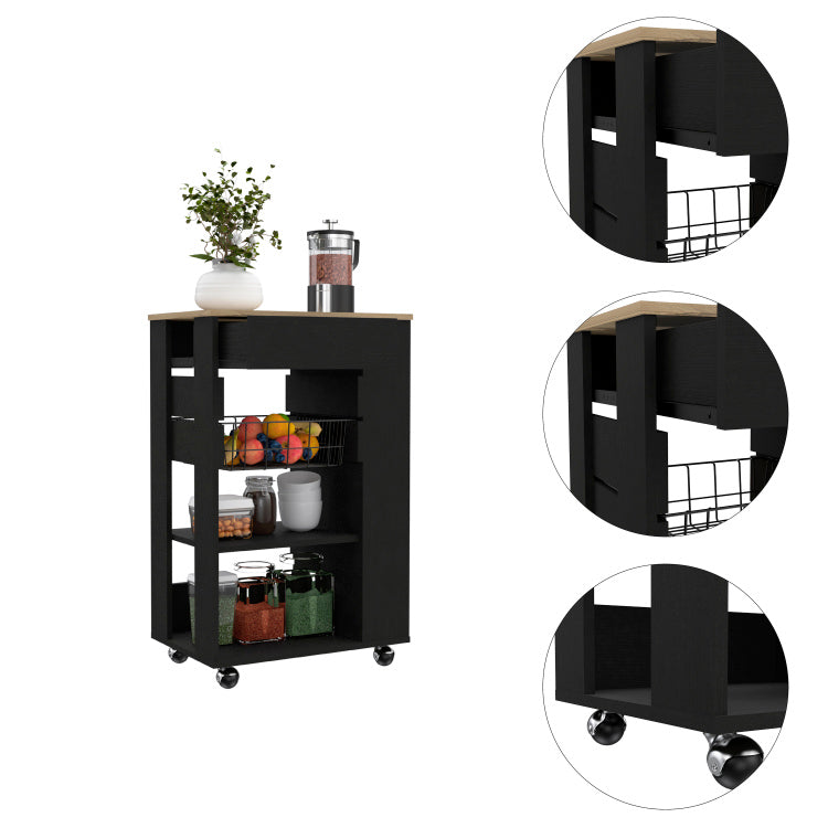 Wenge And Light Oak 5 Shelf 1 Drawer Kitchen Cart