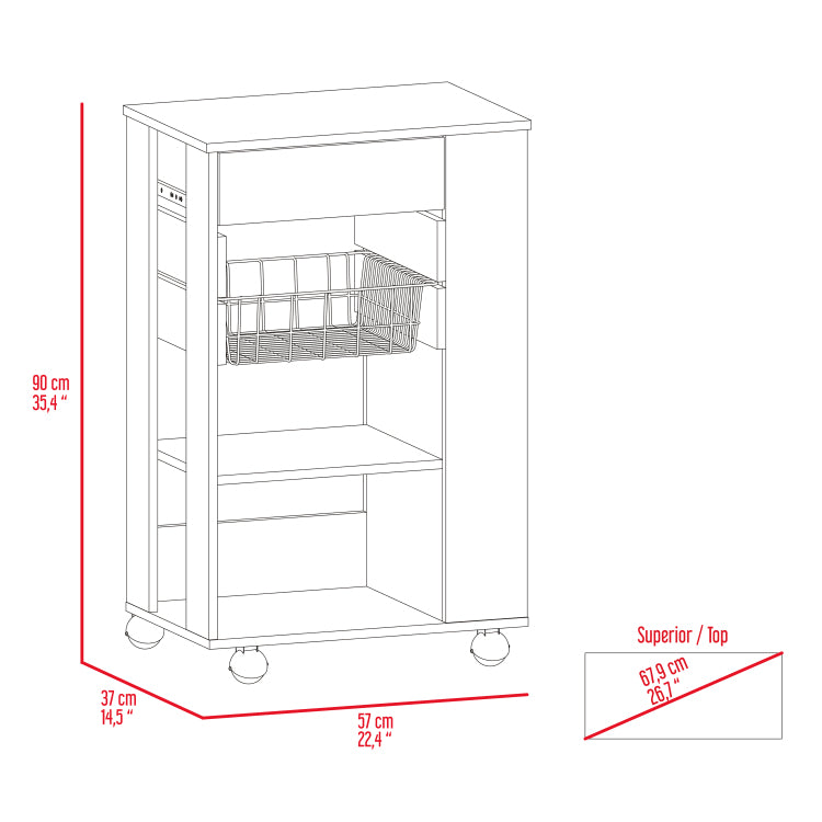 Wenge And Light Oak 5 Shelf 1 Drawer Kitchen Cart