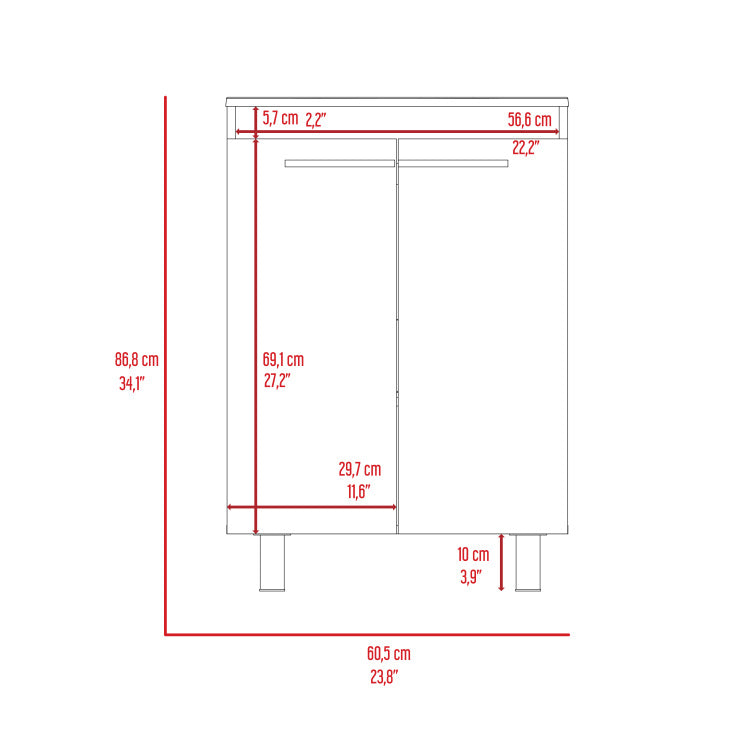 Sienna 2 Door Rectangle Freestanding Vanity Cabinet White