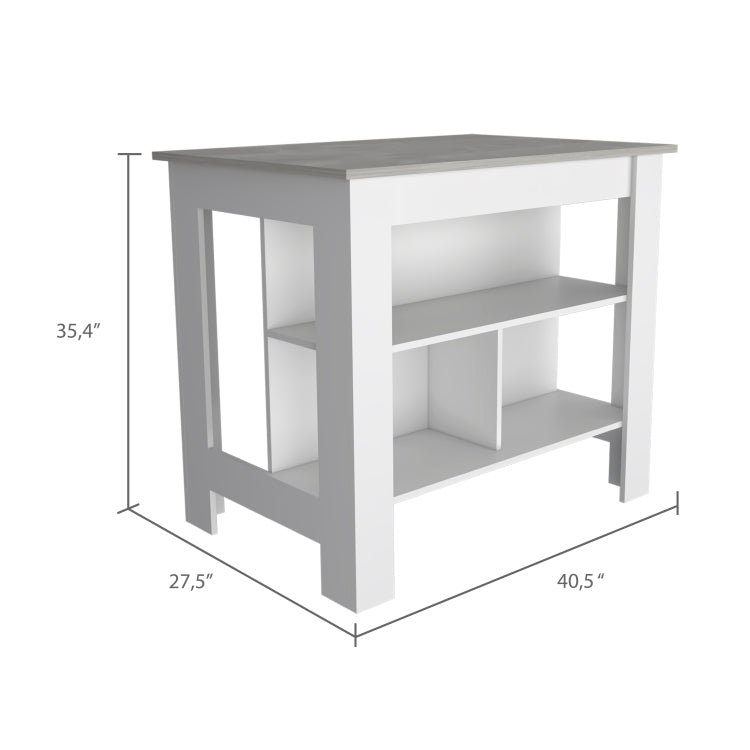 Rockaway 3 Shelf Kitchen Island White And Ibiza Marble