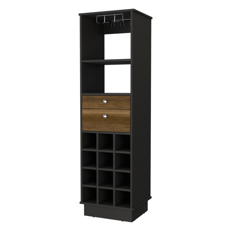 Wenge And Walnut 12 Bottle 2 Drawer 1 Shelf Bar Cabinet
