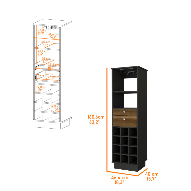 Wenge And Walnut 12 Bottle 2 Drawer 1 Shelf Bar Cabinet