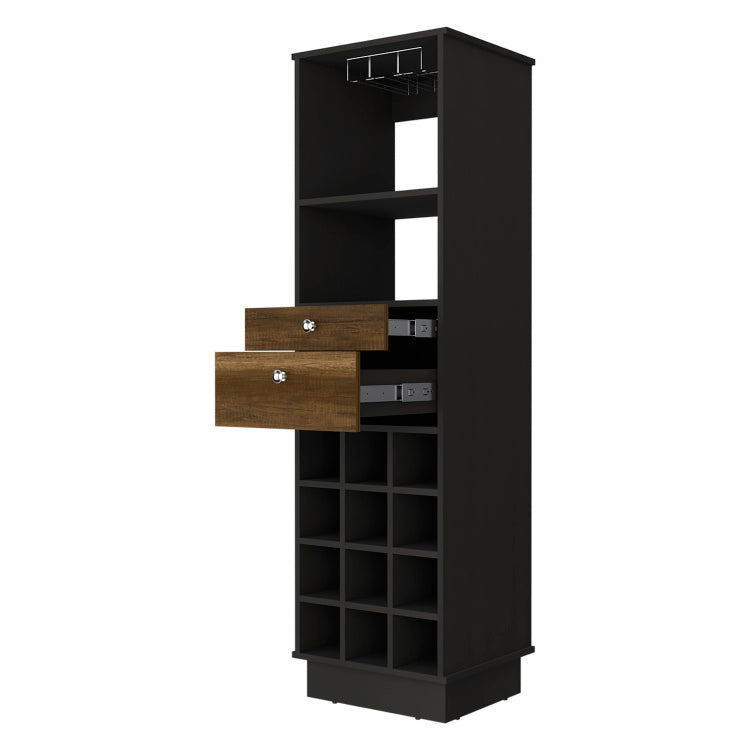 Wenge And Walnut 12 Bottle 2 Drawer 1 Shelf Bar Cabinet