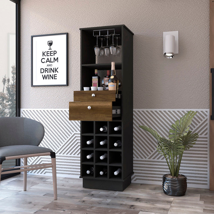 Wenge And Walnut 12 Bottle 2 Drawer 1 Shelf Bar Cabinet