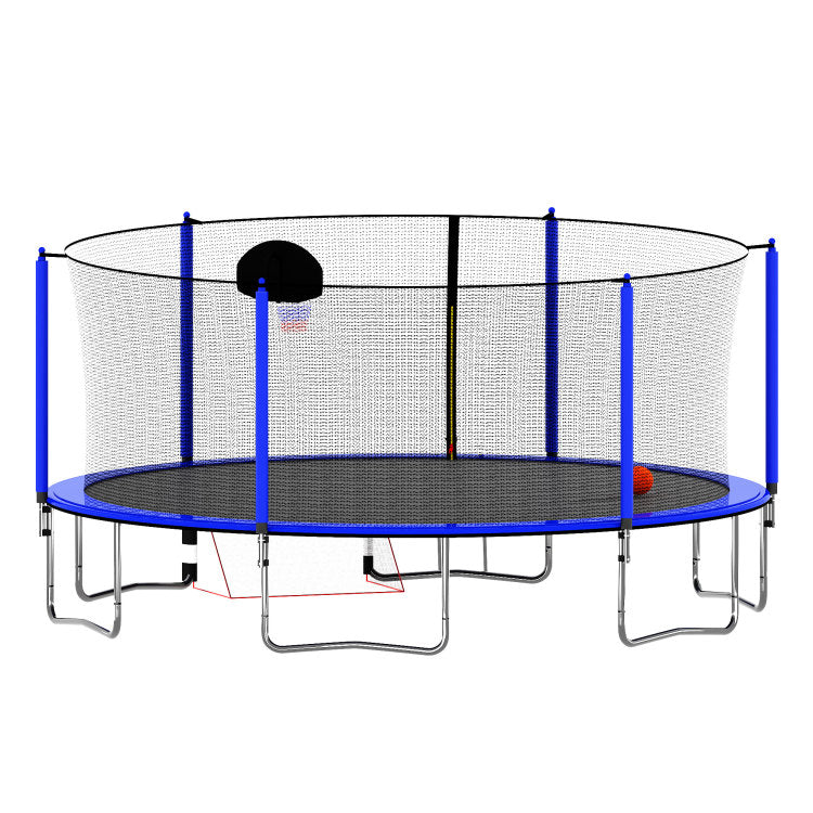 16Ft Trampoline With Basketball Hoop Pump And Ladder Inner Safety Enclosure With Soccer Goal Blue