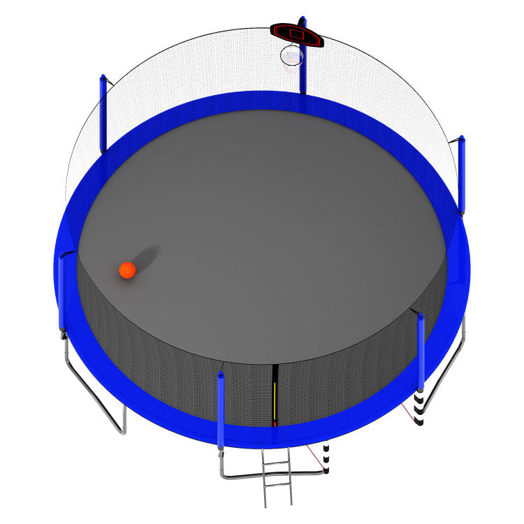 16Ft Trampoline With Basketball Hoop Pump And Ladder Inner Safety Enclosure With Soccer Goal Blue