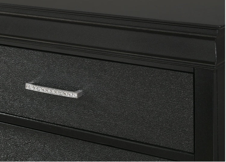 5 Drawer Tall Chest Modern 1Pc Black Finish Solid Wood Wooden Crocodile Texture Crystal Tufted Handle Bedroom Home Furniture
