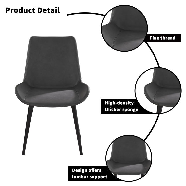 Modern Dining Chair Living Room Black Metal Leg Dining Chair Grey 2Pcs Ctn