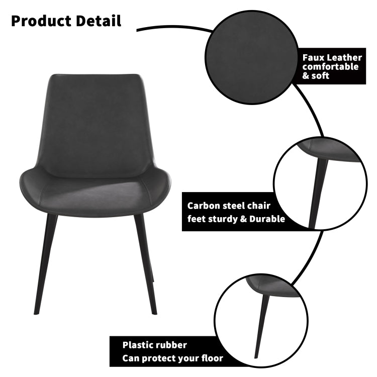 Modern Dining Chair Living Room Black Metal Leg Dining Chair Grey 2Pcs Ctn