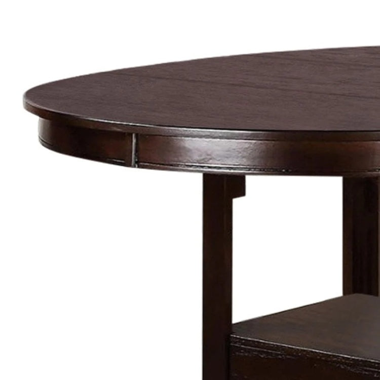 Dining Table Round Counter Height Dining Table W Shelve 1Pc Table Only Solid Wood Dark Rosy Brown Finish